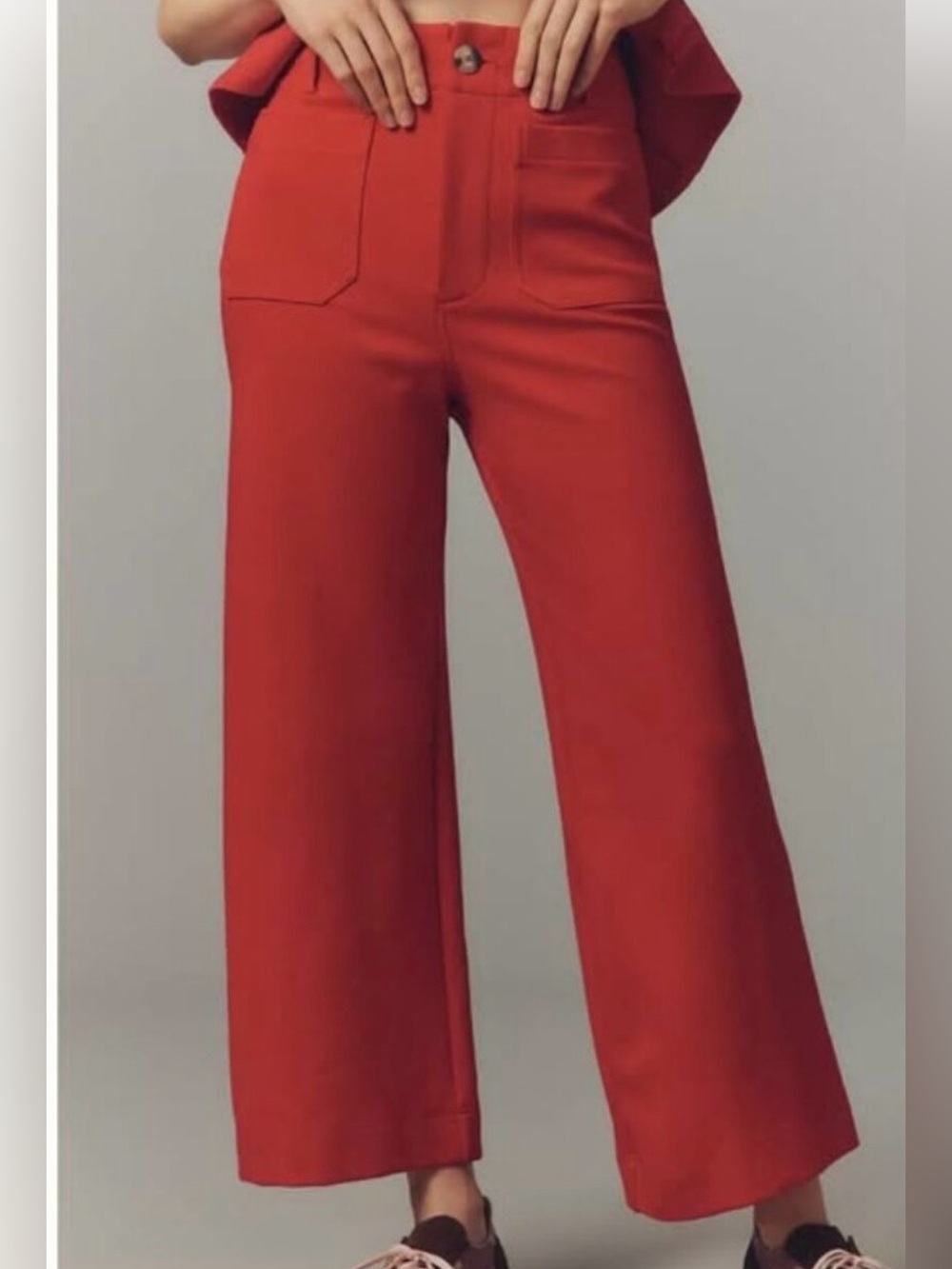 NWT Anthropologie Maeve Colette Crop Wide-Leg Red HighRise Knit Pants Sz 30Tall